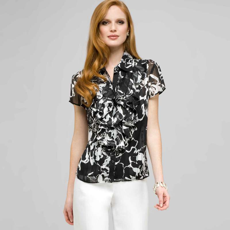 Ruffle Cascade Blouse., Black & White, large image number 0